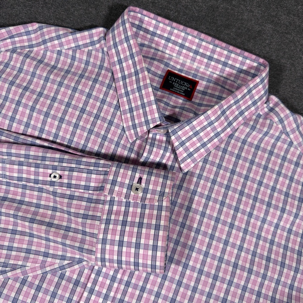 UNTUCKit Button Down Shirt Mens‎ XXXL Pink Blue Plaid Wrinkle Free Cotton Casual